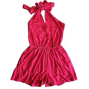 VENUS Solid All Red Tie Halter Neck Romper with Pockets Womens Size S Small